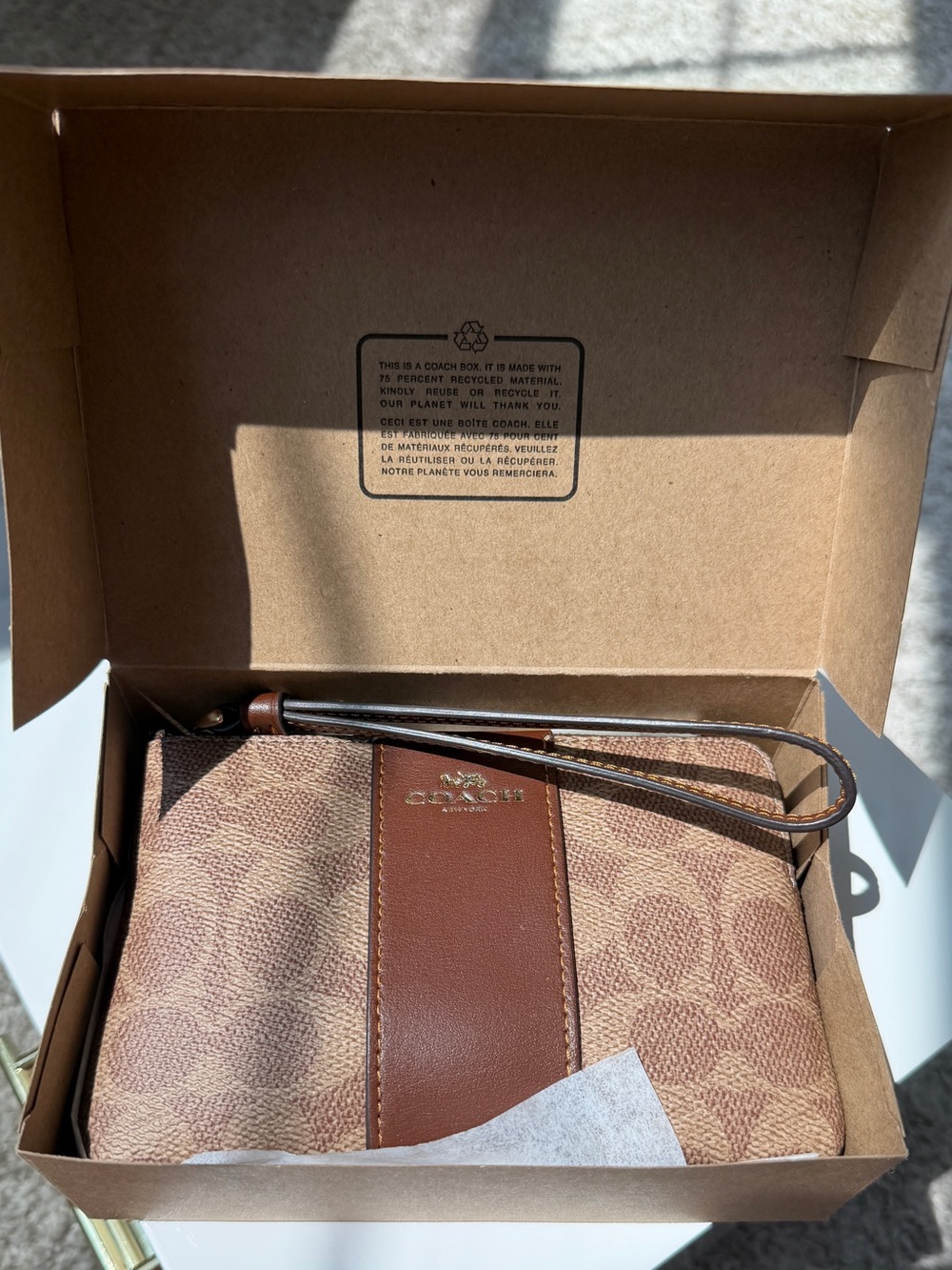 Coach Signature Corner Zip Wristlet | Khaki/Brown | Style CW854 | NWT